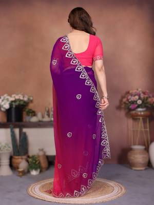  georgette silk blend saree with embroidered blouse 2
