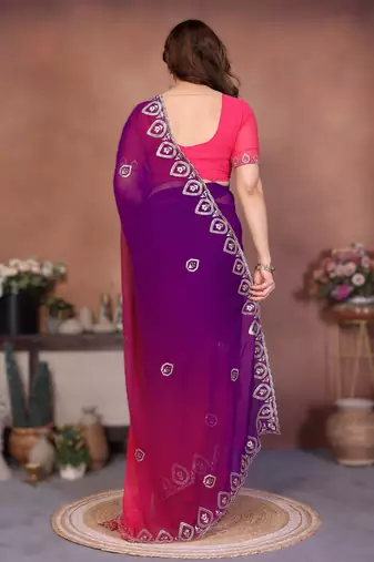  georgette silk blend saree with embroidered blouse