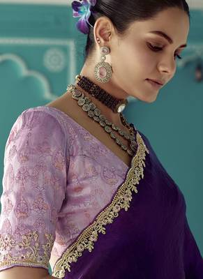 Purple glass tissue embroidery & sequence work designer saree 4