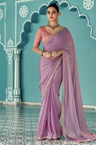 Lavender glass tissue embroidery & sequence work designer saree