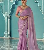 Lavender glass tissue embroidery & sequence work designer saree