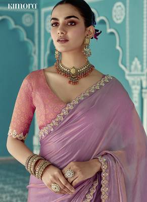 Lavender glass tissue embroidery & sequence work designer saree 2
