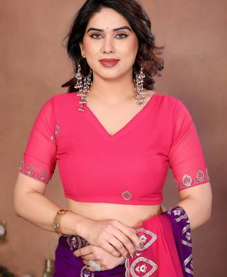  georgette silk blend saree with embroidered blouse 3