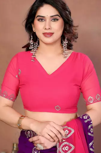  georgette silk blend saree with embroidered blouse