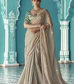 Beige glass tissue embroidery & sequence work designer saree