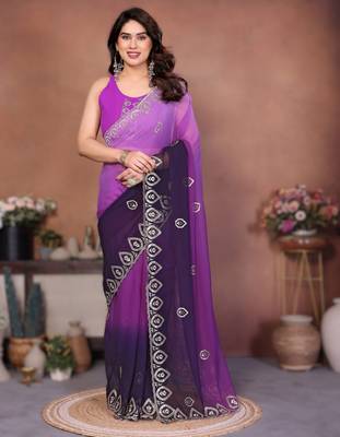  georgette silk blend saree with embroidered blouse 1