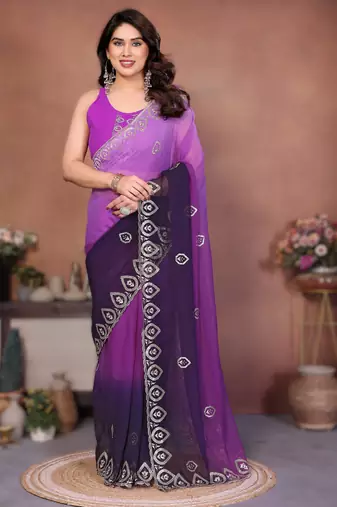 heavy georgette silk saree with embroidered blouse