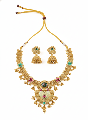Multicolour rajwadi plated premium bandhai necklace set 2
