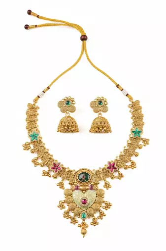 Multicolour rajwadi plated premium bandhai necklace set