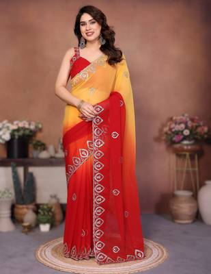  georgette silk blend saree with embroidered blouse 1