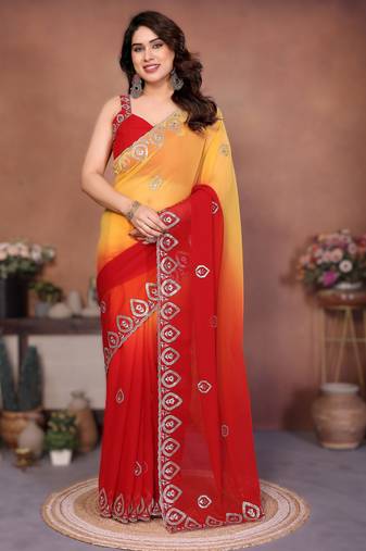 heavy georgette silk saree with embroidered blouse