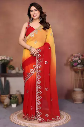 heavy georgette silk saree with embroidered blouse