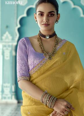 Mustard glass tissue embroidery & sequence work designer saree 4