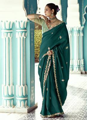 Peacock green glass tissue embroidery & sequence work designer saree 2