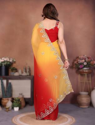  georgette silk blend saree with embroidered blouse 2