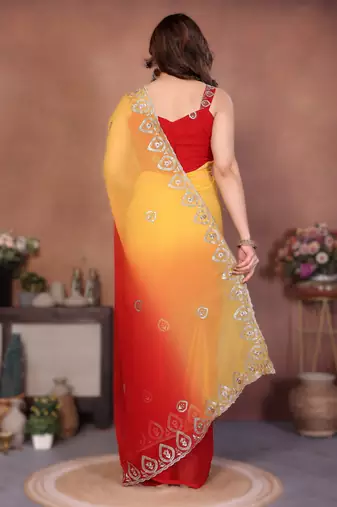  georgette silk blend saree with embroidered blouse