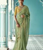 Pista glass tissue embroidery & sequence work designer saree