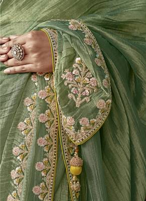 Pista glass tissue embroidery & sequence work designer saree 3