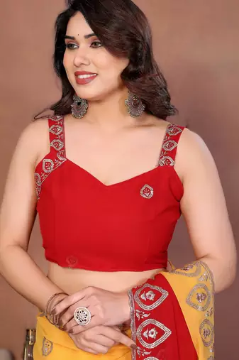  georgette silk blend saree with embroidered blouse