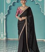 Black glass tissue embroidery & sequence work designer saree