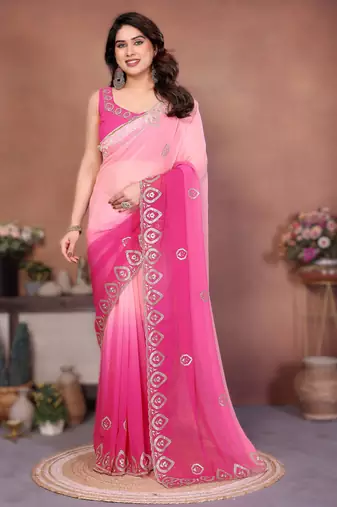 heavy georgette silk saree with embroidered blouse