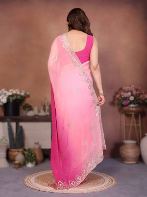  georgette silk blend saree with embroidered blouse 2