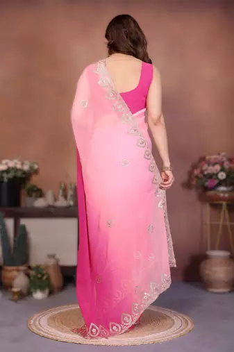  georgette silk blend saree with embroidered blouse