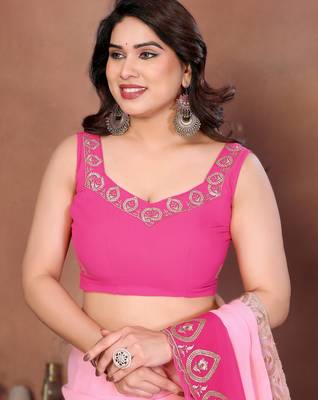  georgette silk blend saree with embroidered blouse 3