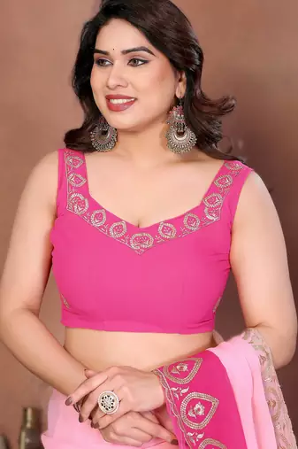  georgette silk blend saree with embroidered blouse