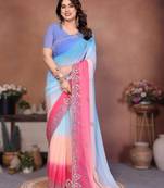 heavy georgette silk saree with embroidered blouse