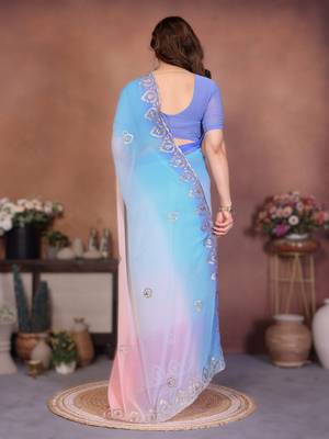  georgette silk blend saree with embroidered blouse 2