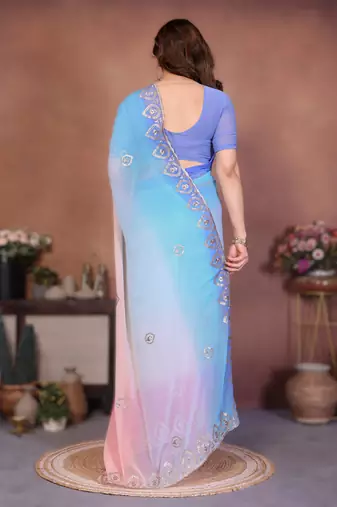  georgette silk blend saree with embroidered blouse