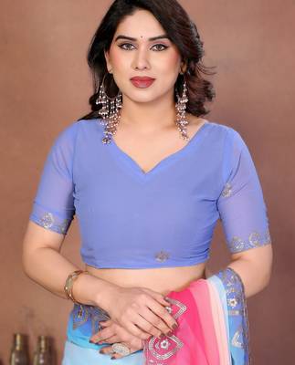  georgette silk blend saree with embroidered blouse 3