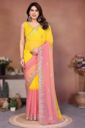 heavy georgette silk saree with embroidered blouse