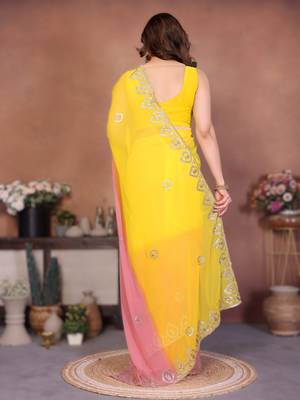  georgette silk blend saree with embroidered blouse 2