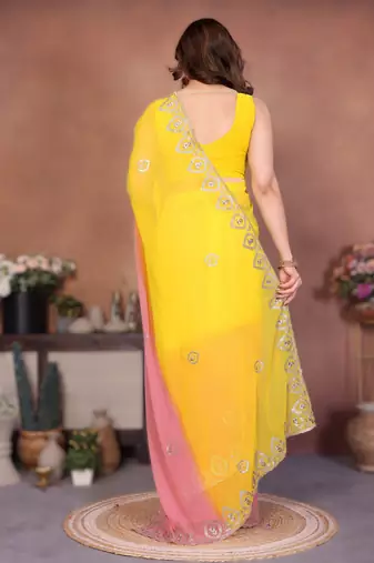  georgette silk blend saree with embroidered blouse