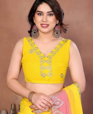  georgette silk blend saree with embroidered blouse 3