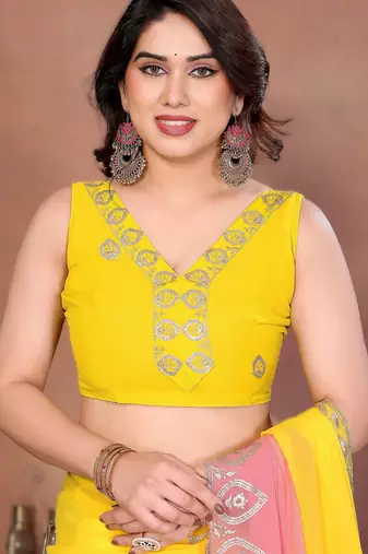 georgette silk blend saree with embroidered blouse