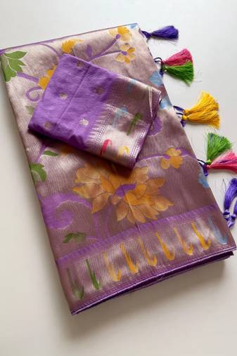 Lavender Color Paithani Jari Weaving Tissue Viscose Saree