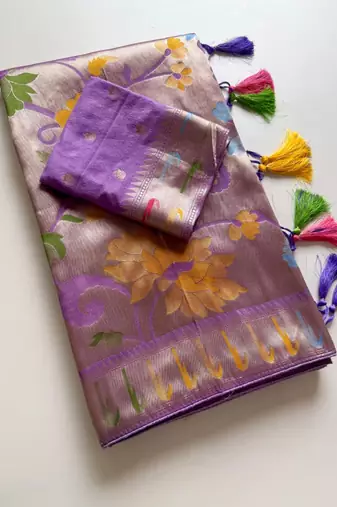 Lavender Color Paithani Jari Weaving Tissue Viscose Saree