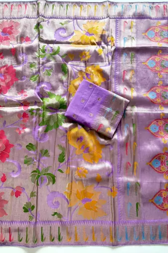 Lavender Color Paithani Jari Weaving Tissue Viscose Saree