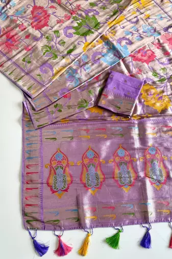 Lavender Color Paithani Jari Weaving Tissue Viscose Saree