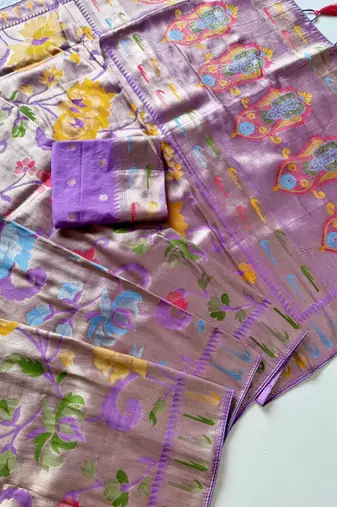 Lavender Color Paithani Jari Weaving Tissue Viscose Saree