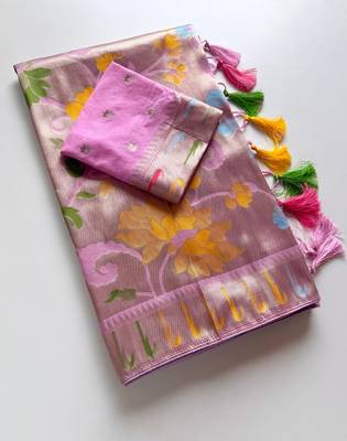 Pink Color Paithani Jari Weaving Tissue Viscose Saree 1