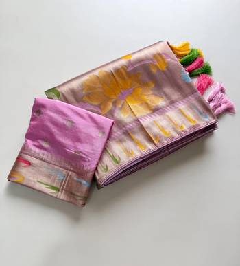 Pink Color Paithani Jari Weaving Tissue Viscose Saree 2