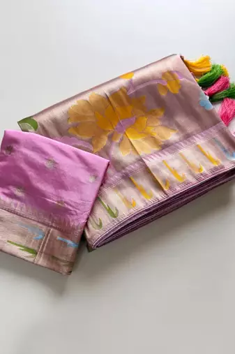 Pink Color Paithani Jari Weaving Tissue Viscose Saree