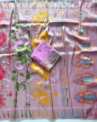 Pink Color Paithani Jari Weaving Tissue Viscose Saree 3