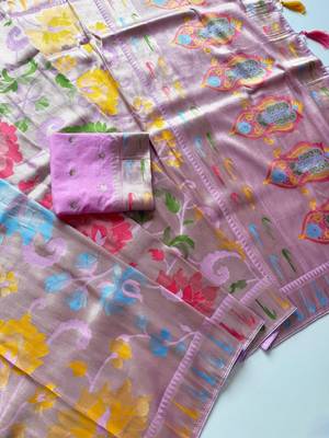 Pink Color Paithani Jari Weaving Tissue Viscose Saree 4