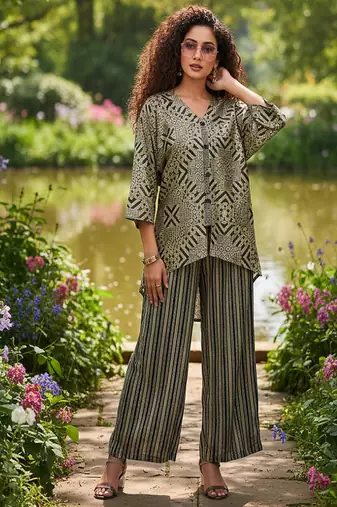 multicolor printed silk co-ord set