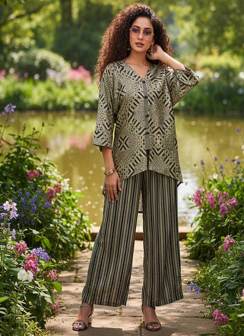 multicolor printed silk co-ord set